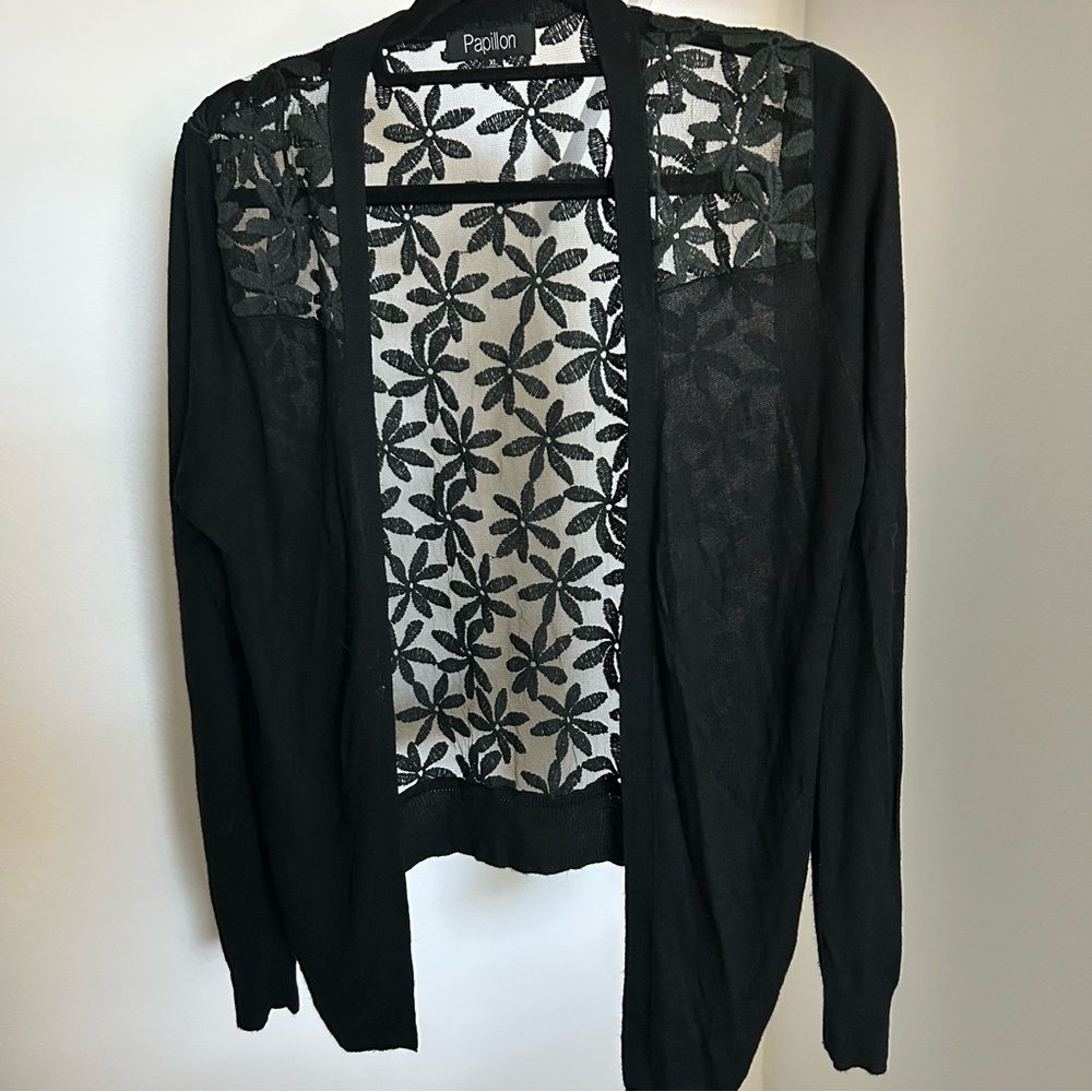 Papillon Blanc Black Floral Lace Cardigan